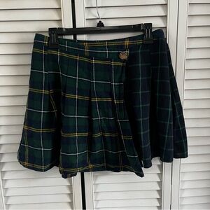 Mare Mare Anthropologie Asymmetrical Plaid Pleated Mini Skirt Green Yellow